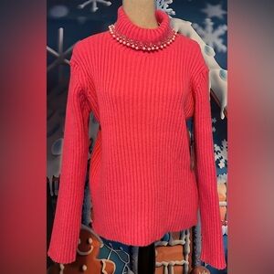 NWT Cliche’ sweater in hot pink adorned with faux pearls and rhinestones